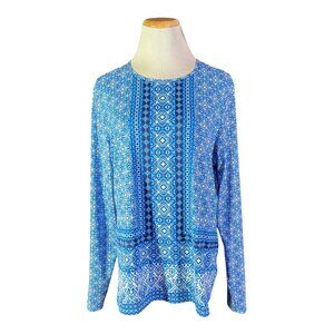 Lands' End Size XL Blue Print Rashguard Top Thin Stretchy